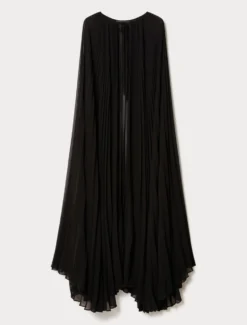 Cappa in crêpe georgette plissé - NERO