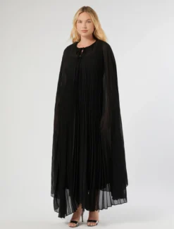 Cappa in crêpe georgette plissé - NERO