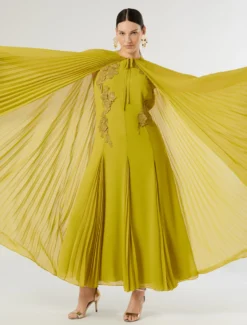 Cappa in crêpe georgette plissé - VERDE OLIVA