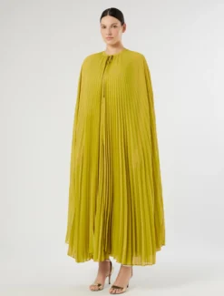 Cappa in crêpe georgette plissé - VERDE OLIVA