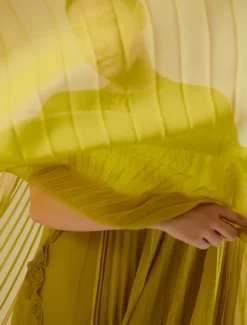 Cappa in crêpe georgette plissé - VERDE OLIVA