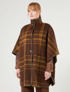 Cappa in double di lana e nylon - MARRONE
