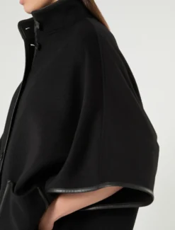 Cappa in double di lana e nylon - NERO