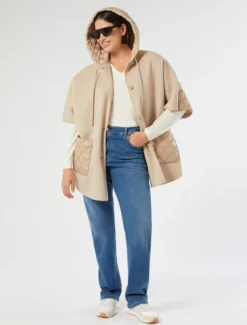 Cappa in double di lana e tela trapuntata - BEIGE