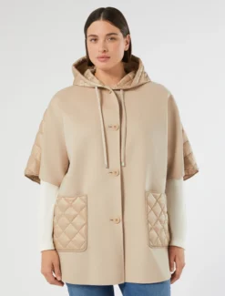 Cappa in double di lana e tela trapuntata - BEIGE