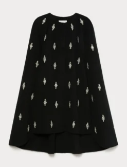 Cappa in drap di pura lana con ricamo - NERO