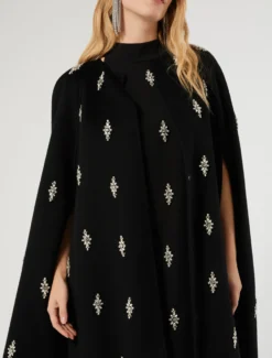 Cappa in drap di pura lana con ricamo - NERO