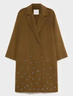 Cappotto in double di lana con ricamo - VERDE KAKI