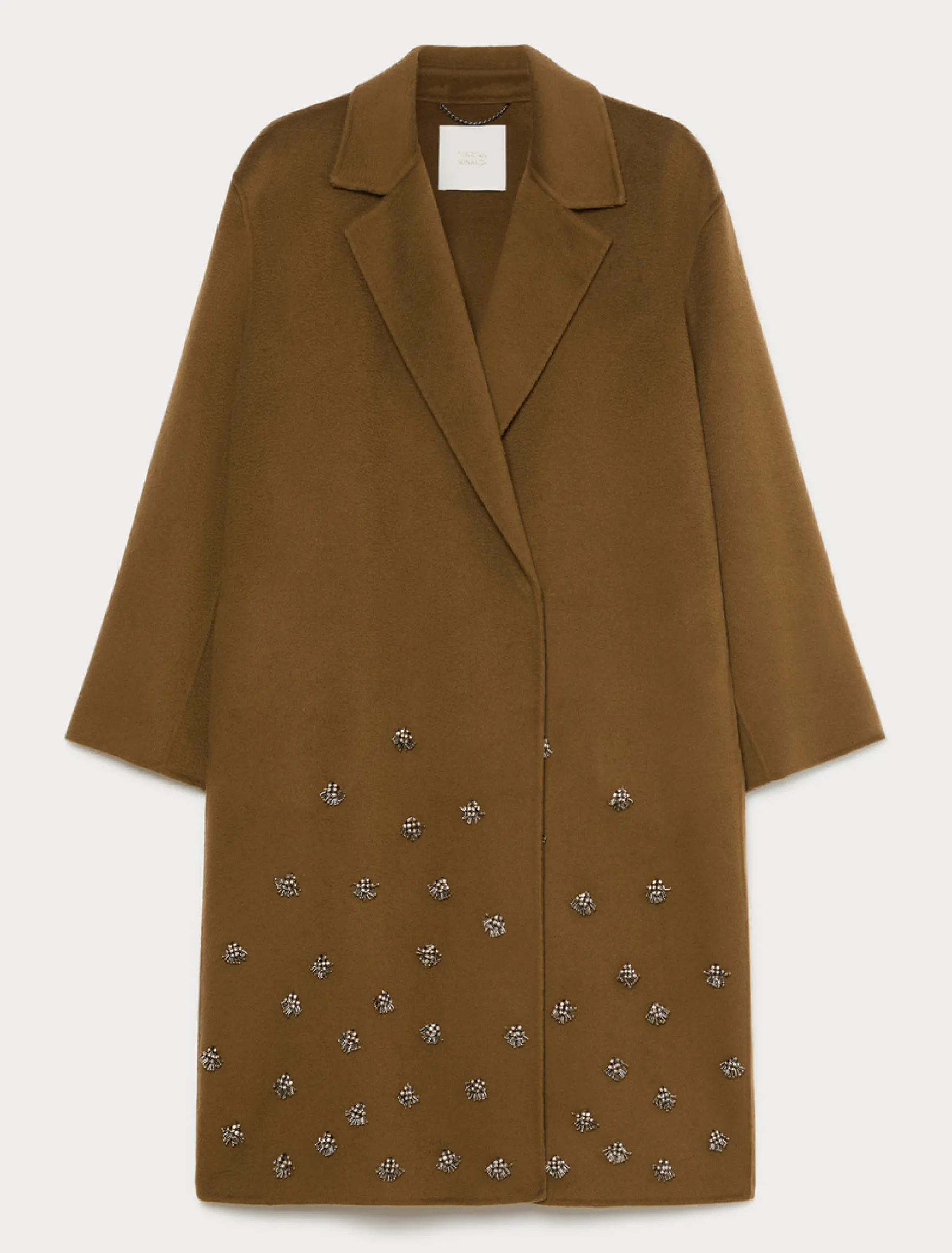 Cappotto in double di lana con ricamo - VERDE KAKI