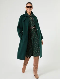 Cappotto in double di lana e nylon - VERDE SCURO