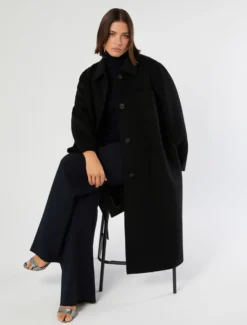 Cappotto in double di lana - NERO