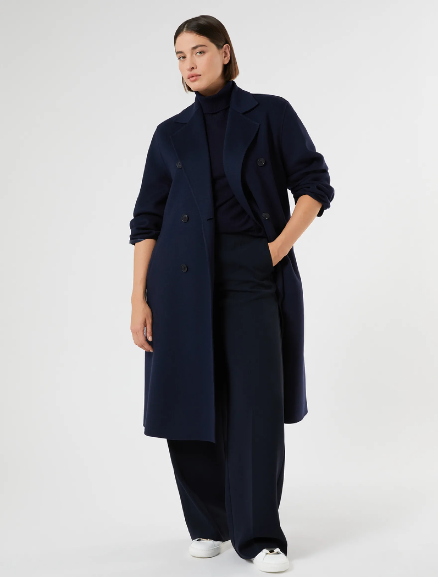 Cappotto in double di misto lana - BLU MARINO
