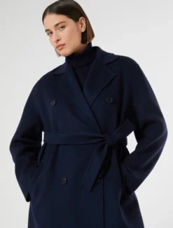 Cappotto in double di misto lana - BLU MARINO