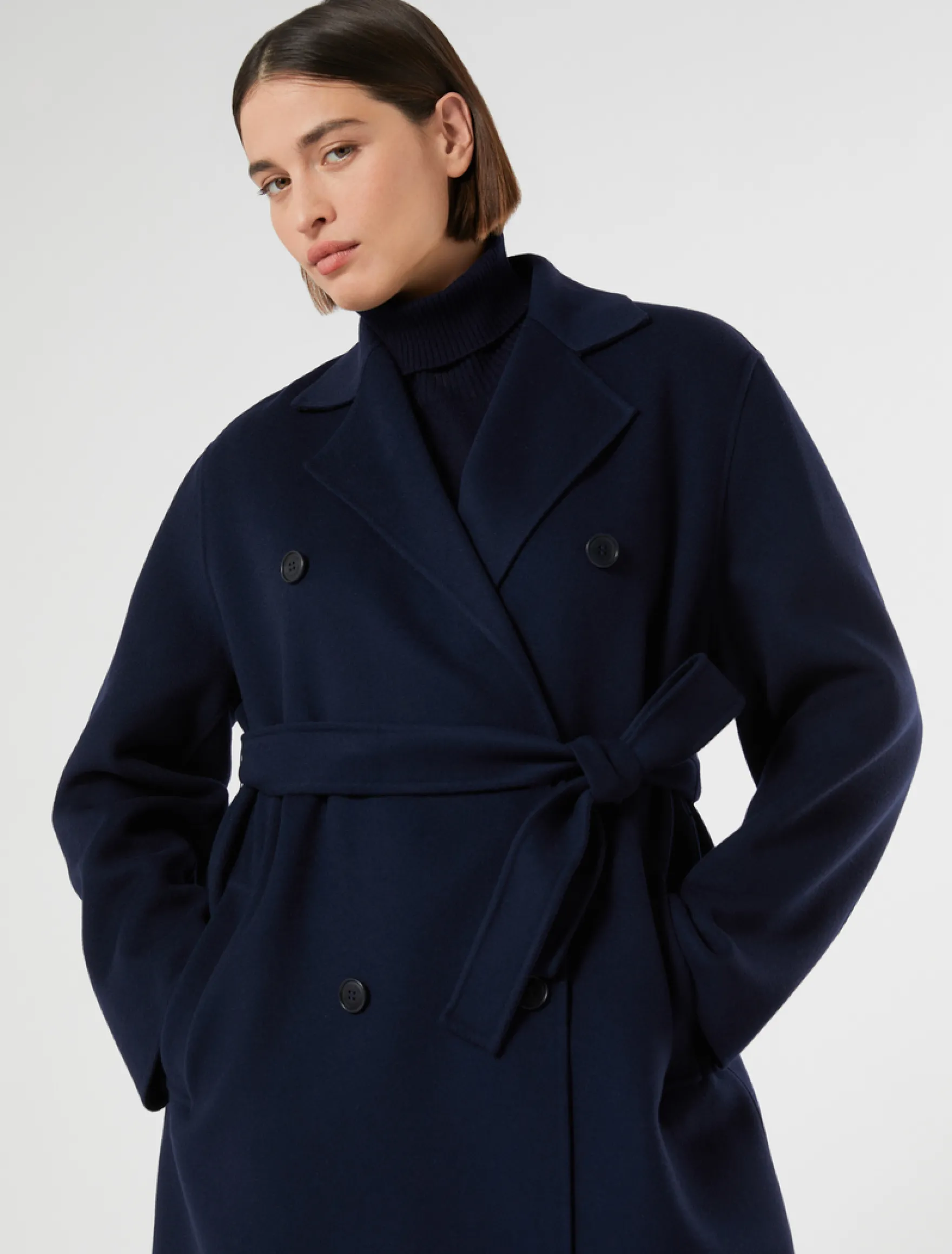 Cappotto in double di misto lana - BLU MARINO