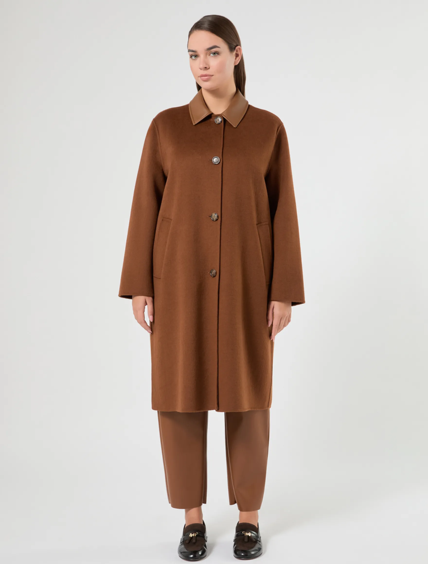 Cappotto in double di misto lana - CUOIO