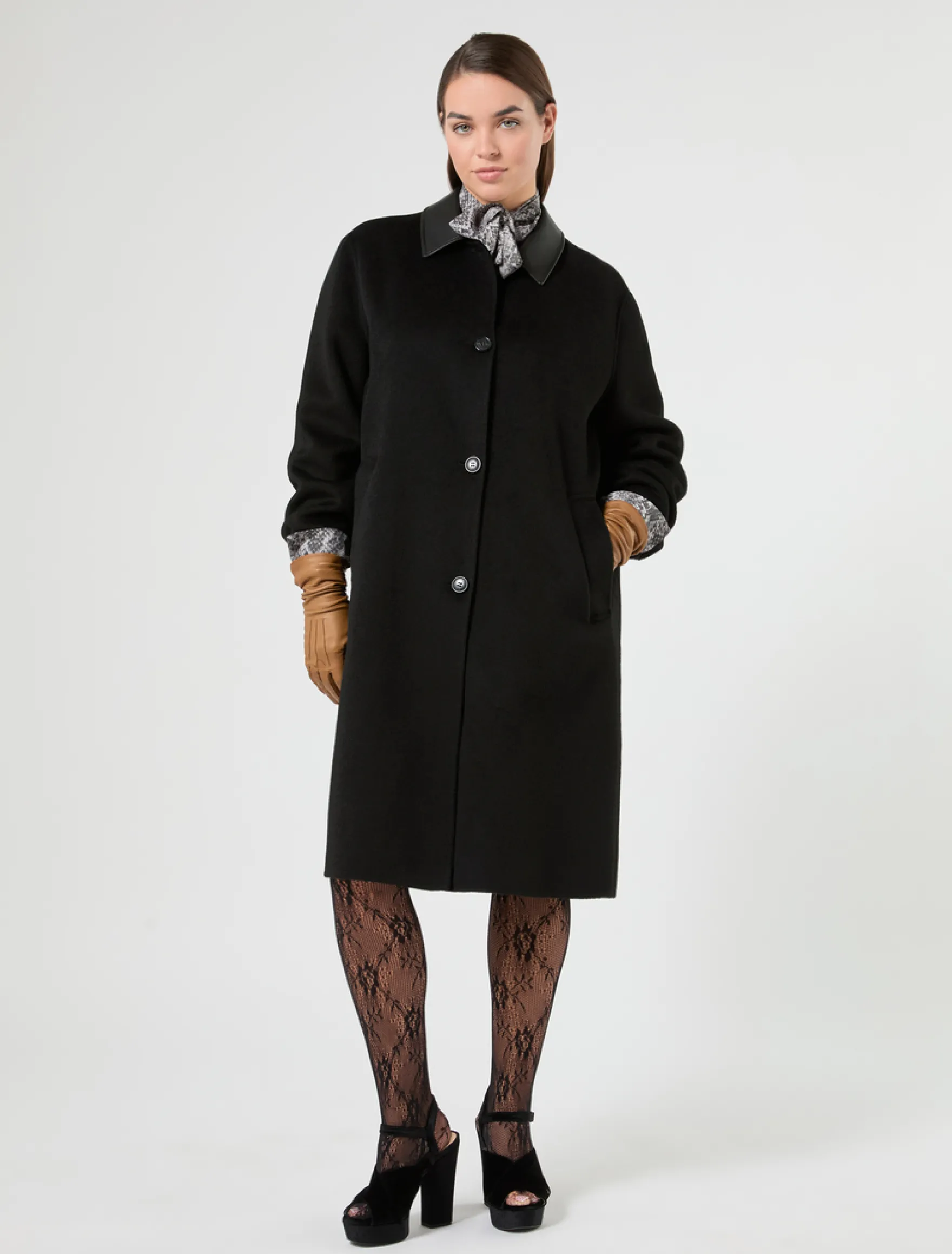 Cappotto in double di misto lana - NERO
