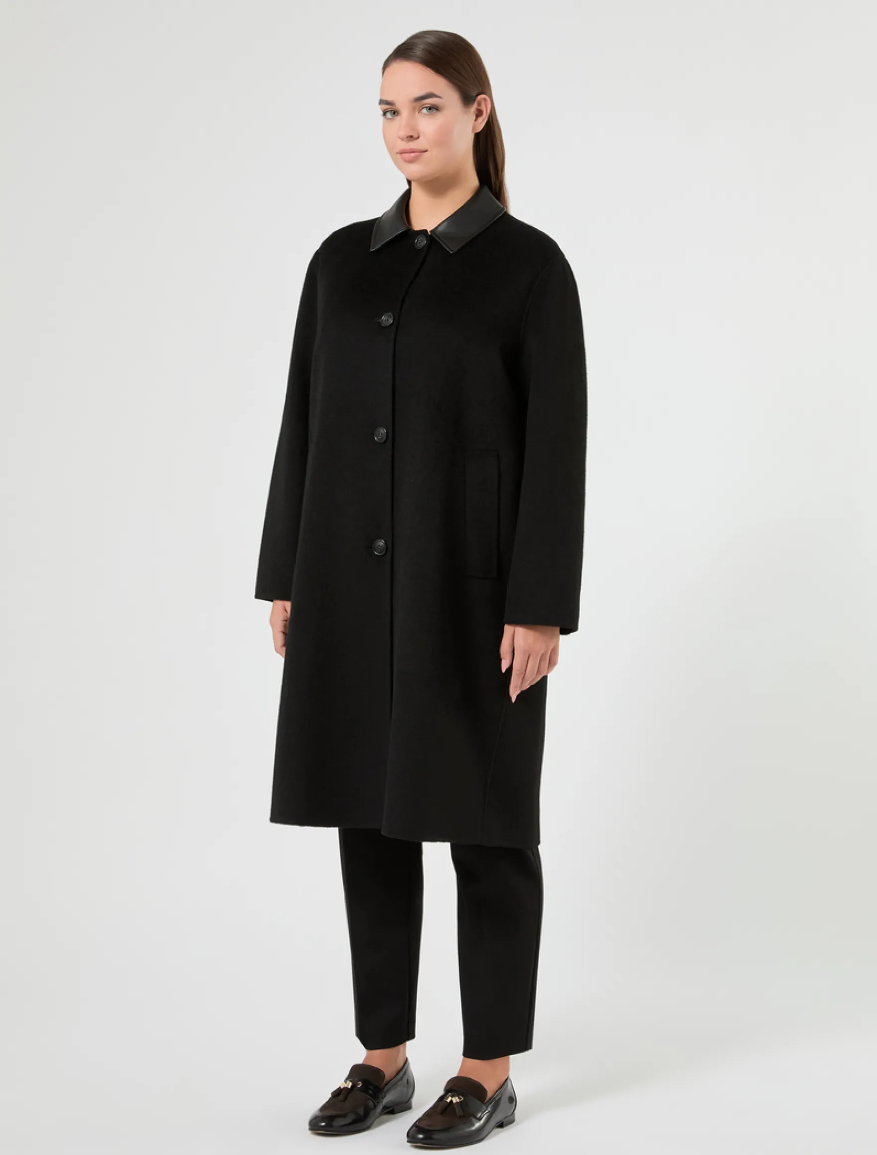 Cappotto in double di misto lana - NERO