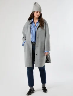 Cappotto in double di misto lana e nylon - GRIGIO MEDIO
