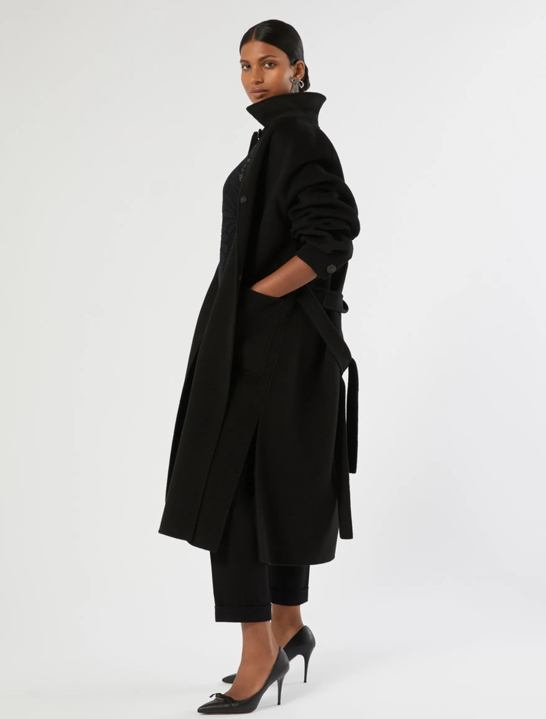 Cappotto in double di pura lana - NERO