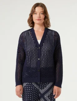 Cardigan corto in cotone - BLU MARINO