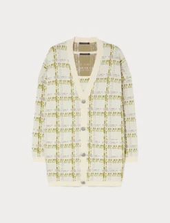 Cardigan e canotta in viscosa jacquard - BIANCO AVORIO