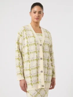 Cardigan e canotta in viscosa jacquard - BIANCO AVORIO