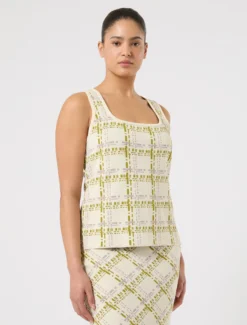 Cardigan e canotta in viscosa jacquard - BIANCO AVORIO