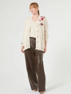 Cardigan e top in cotone con ricamo - BIANCO