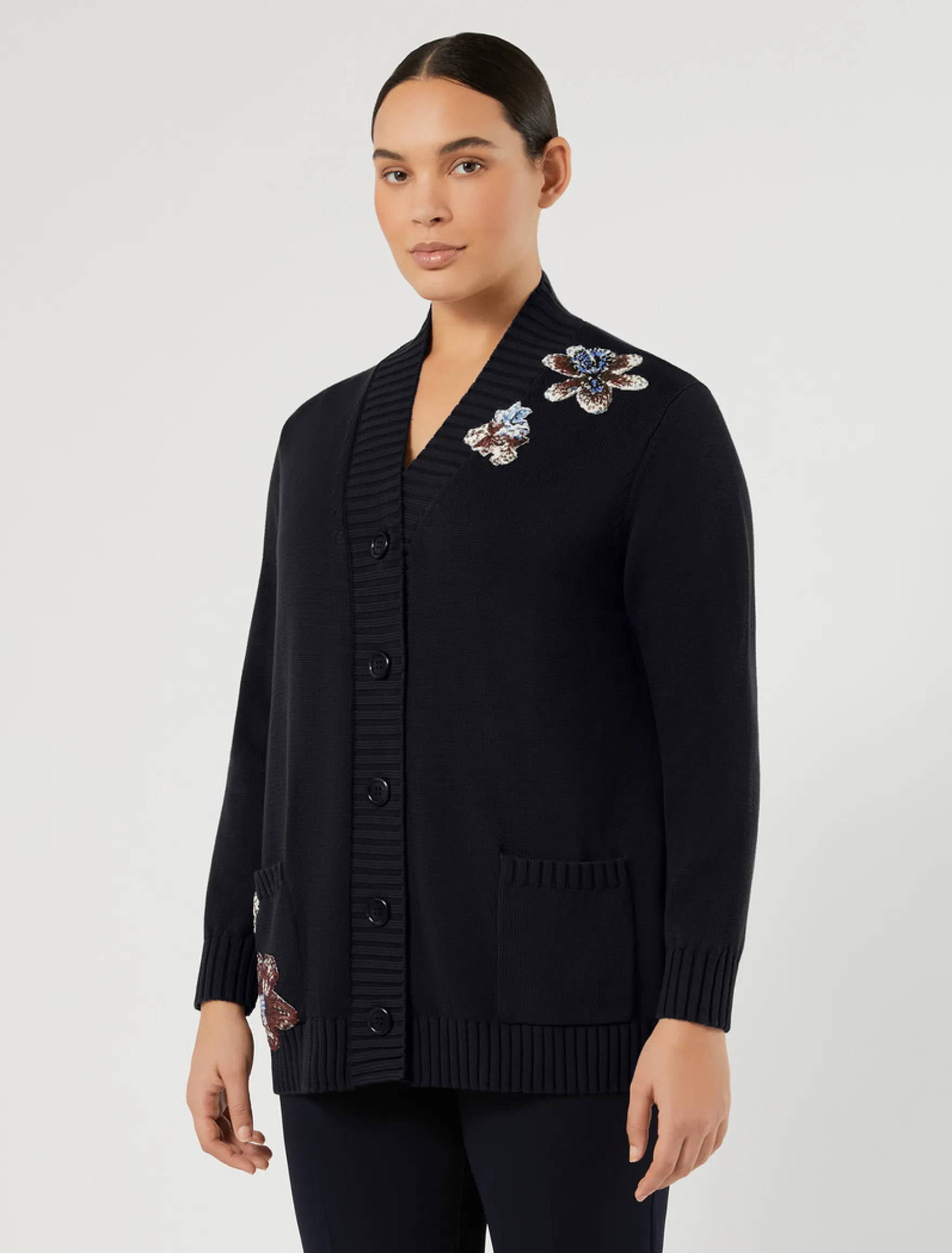 Cardigan e top in cotone con ricamo - BLU NOTTE