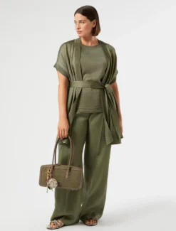 Cardigan e top in maglia con strass - VERDE KAKI