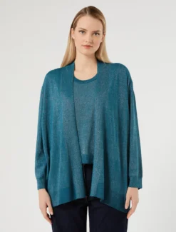 Cardigan e top in viscosa con lurex - PETROLIO