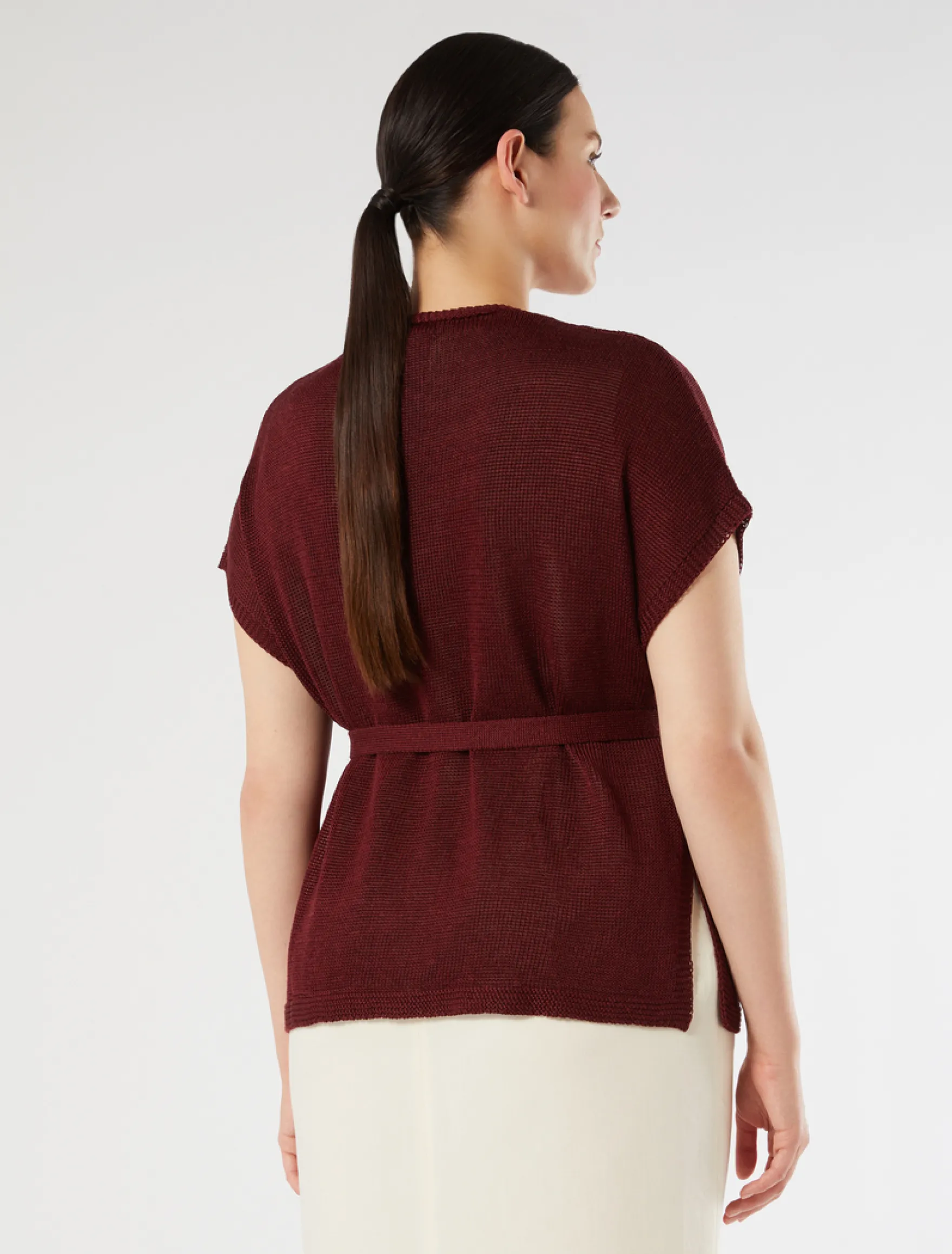 Cardigan in cordonetto di lino - BORDEAUX