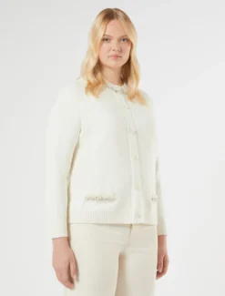 Cardigan in cotone con ricamo - AVORIO