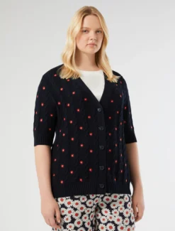 Cardigan in cotone con ricamo - BLU