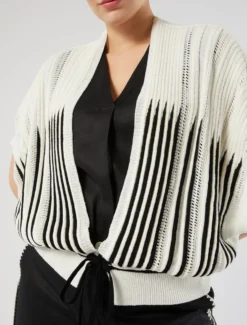 Cardigan in cotone e lino - AVORIO