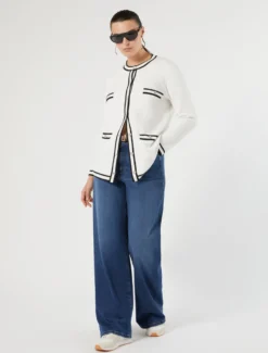 Cardigan in filato di misto cotone - BIANCO