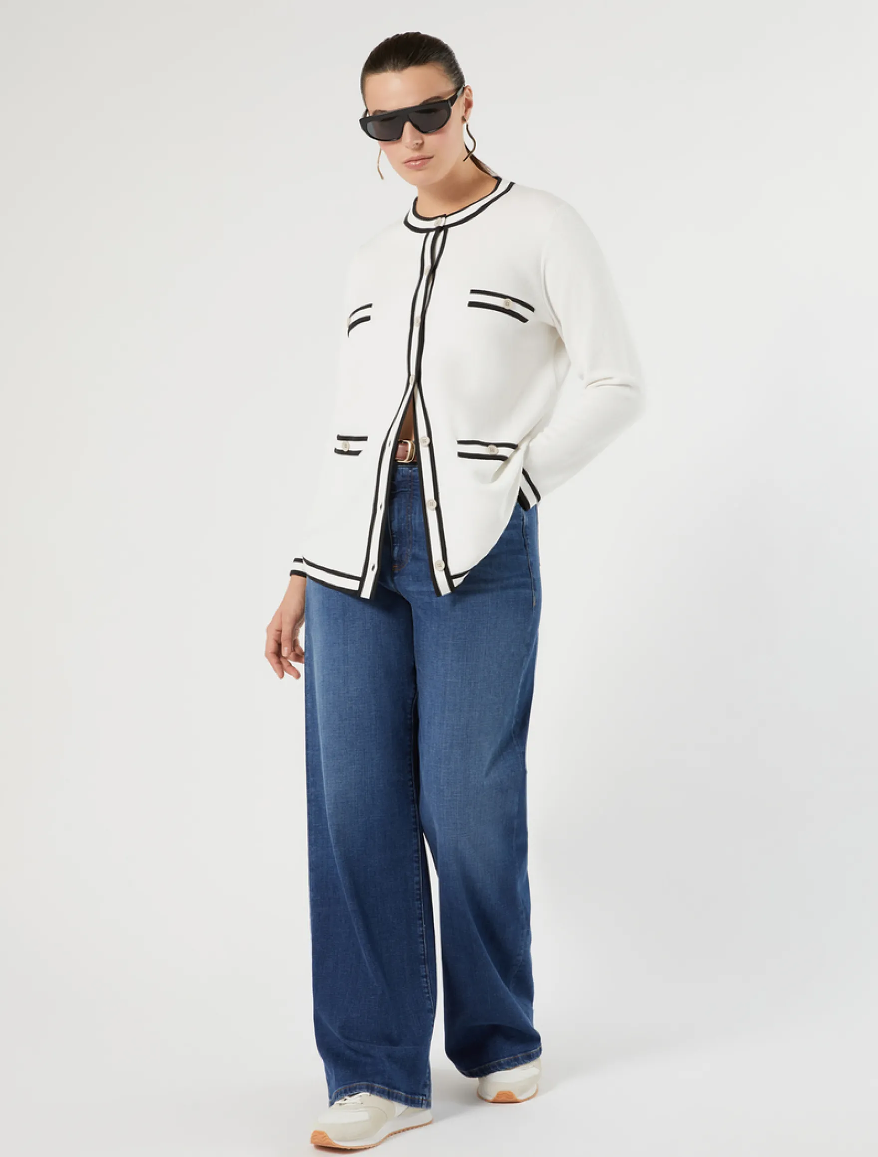 Cardigan in filato di misto cotone - BIANCO