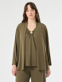 Cardigan in jersey interlock - VERDE KAKI