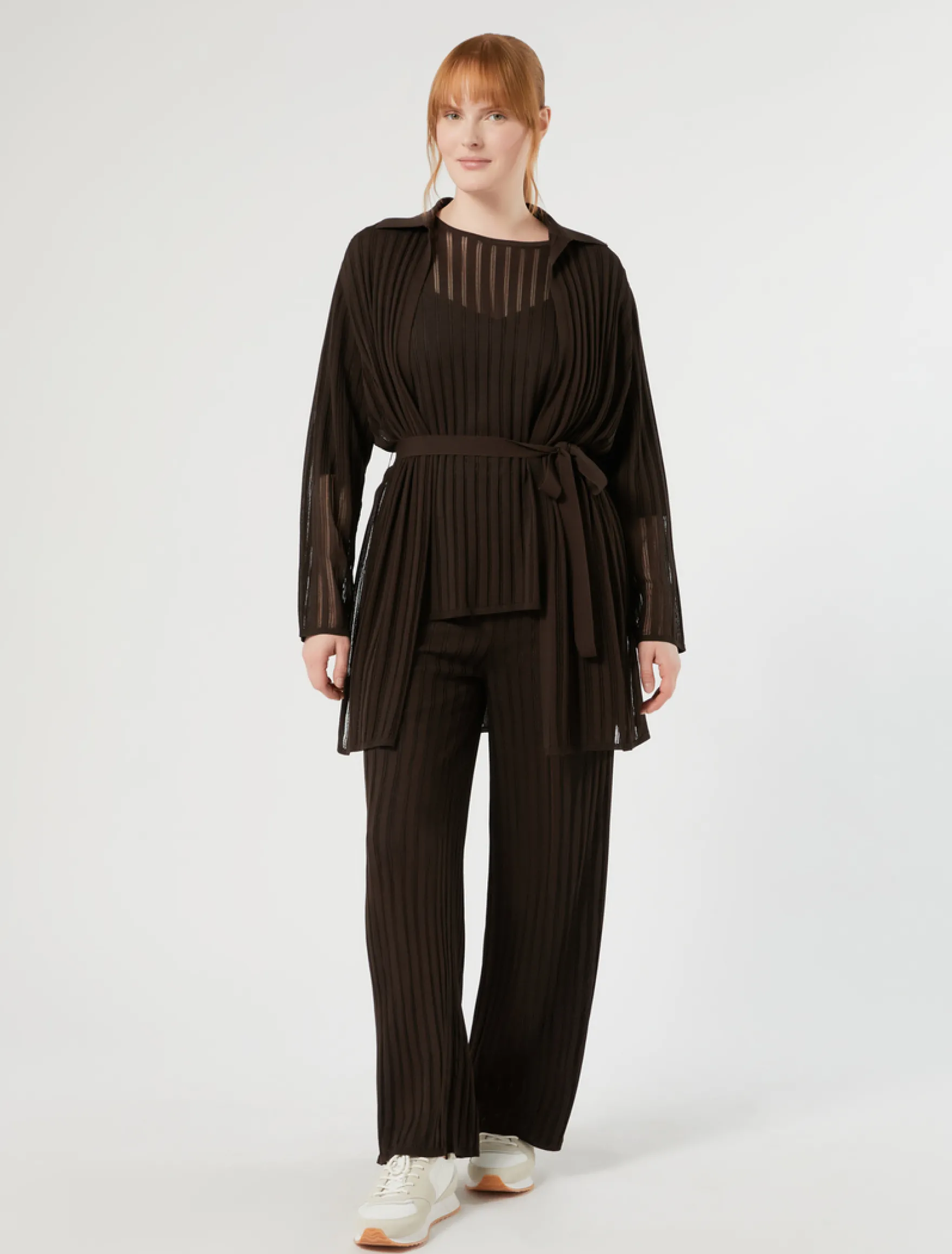 Cardigan in maglia a coste - MARRONE SCURO