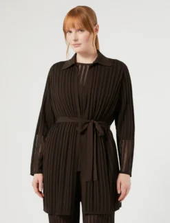 Cardigan in maglia a coste - MARRONE SCURO