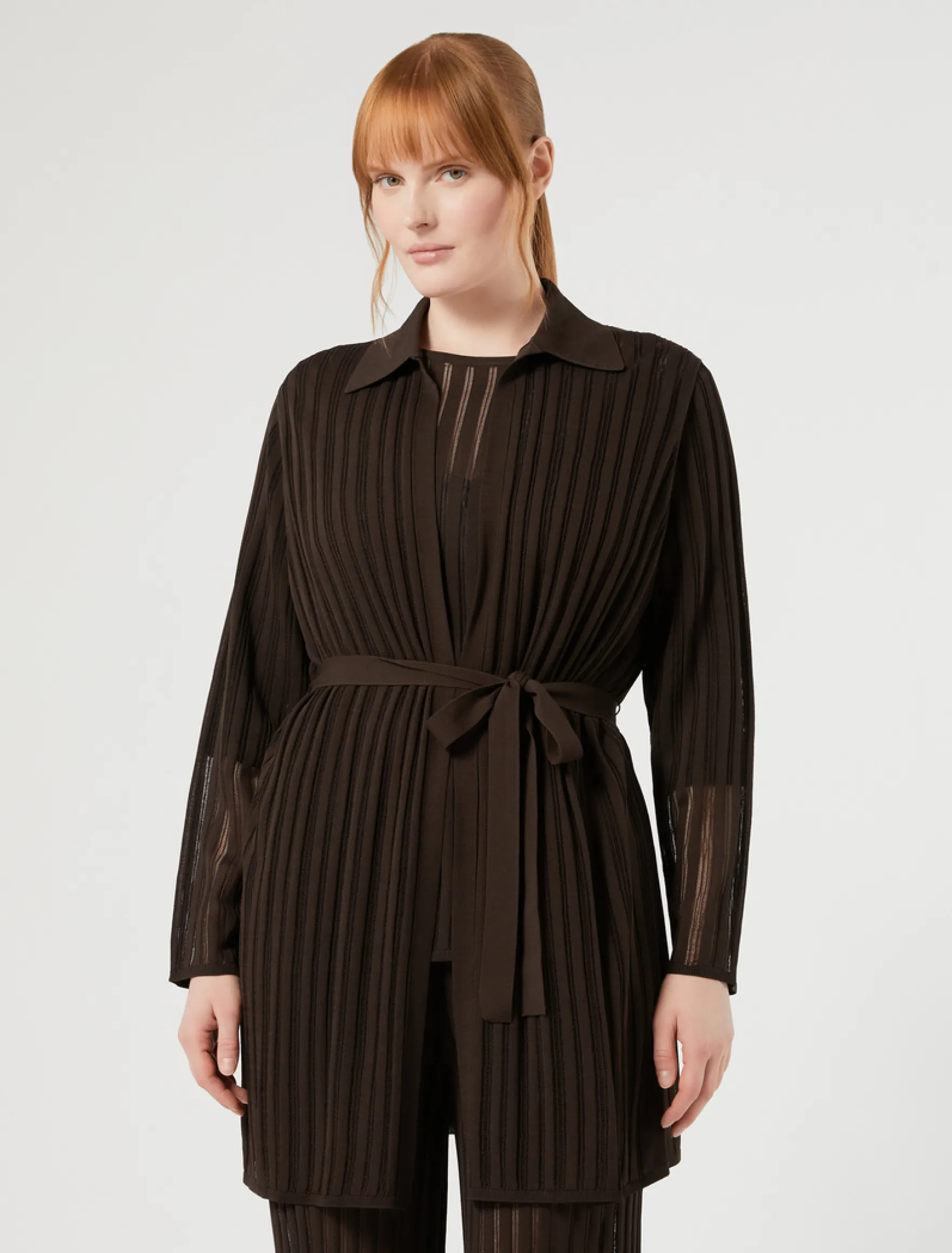 Cardigan in maglia a coste - MARRONE SCURO