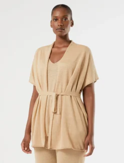 Cardigan in maglia di lino - CAMMELLO
