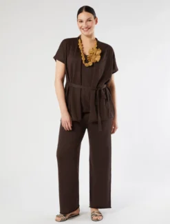 Cardigan in maglia di lino - MARRONE