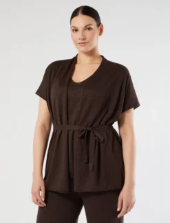 Cardigan in maglia di lino - MARRONE