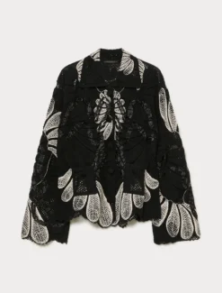 Cardigan in misto cotone con ricamo - BIANCO AVORIO