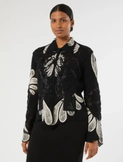 Cardigan in misto cotone con ricamo - BIANCO AVORIO