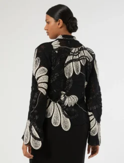 Cardigan in misto cotone con ricamo - BIANCO AVORIO