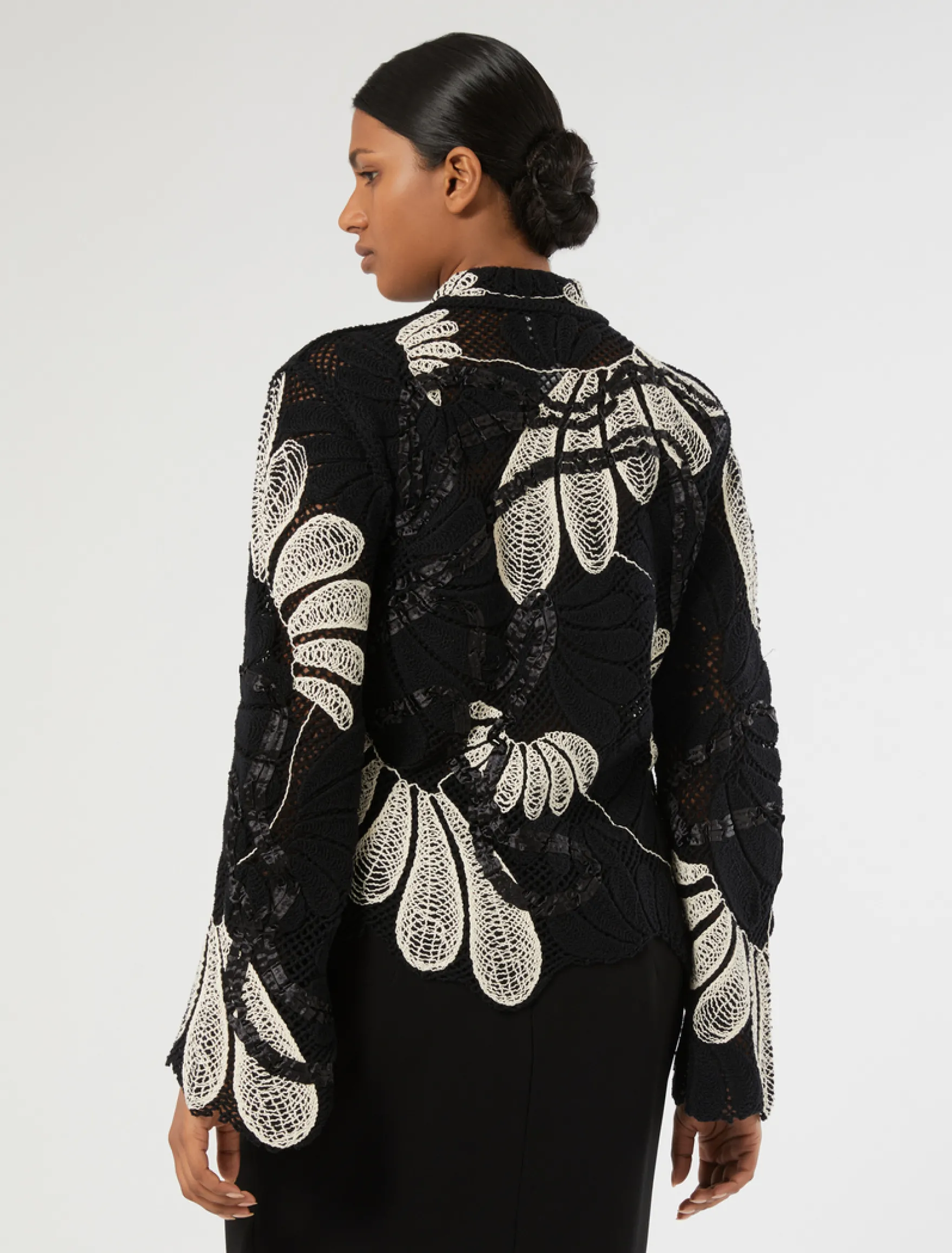 Cardigan in misto cotone con ricamo - BIANCO AVORIO