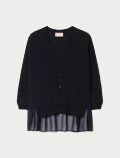 Cardigan in misto cotone e georgette - BLU NOTTE