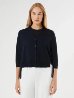 Cardigan in misto cotone e georgette - BLU NOTTE